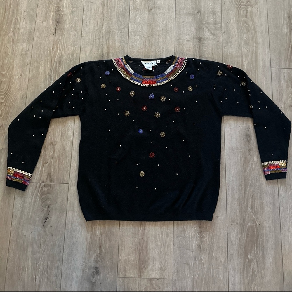 Vintage Premier Designer Collection Beaded Pullover Womens‎ S Wool Blend Sequin